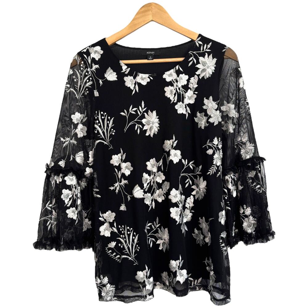 Alfani M sheer floral bell sleeve blouse romantic modern